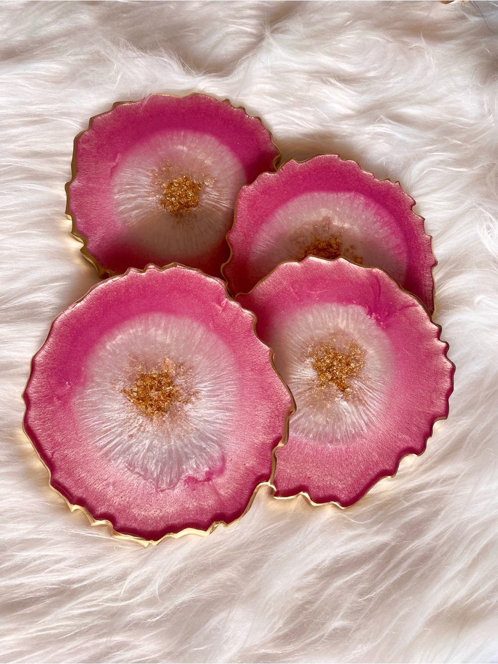 Pink and Gold Agate Shape Resin Coasters Set of 4 Handmade